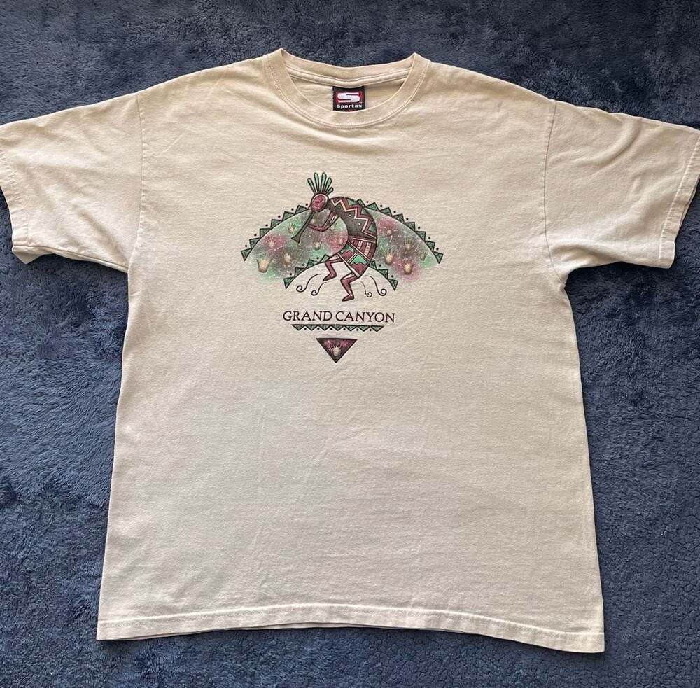 Vintage 90s Sportex Grand Canyon Kokopelli Native American T-Shirt Beige Large